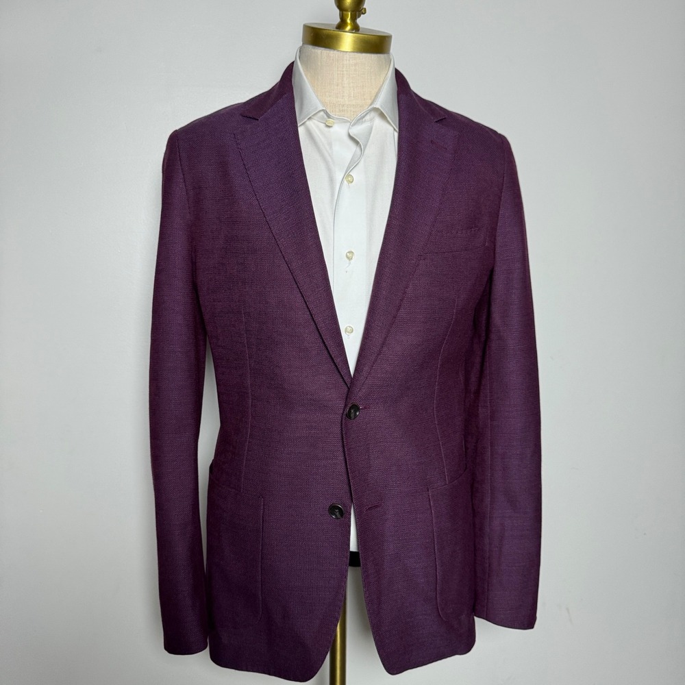 Bonobos Blazer Mens 40L Purple Solid Hopsack Italian Wool Slim Fit 2-Button